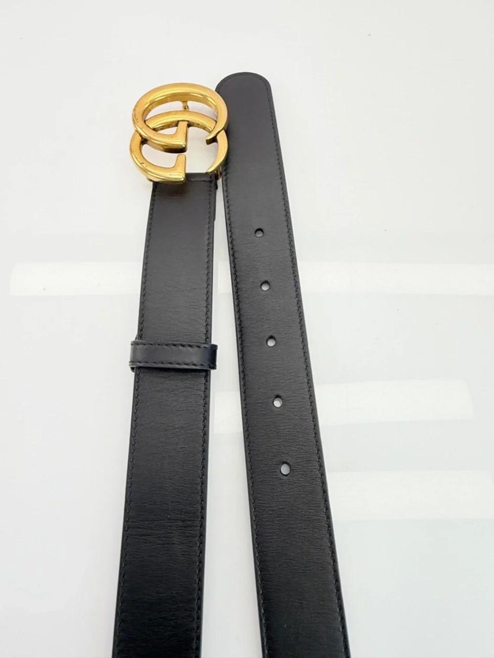 Authentic Gucci Slim Leather Marmont Gg Double Mens Belt Black 80/32” 414516